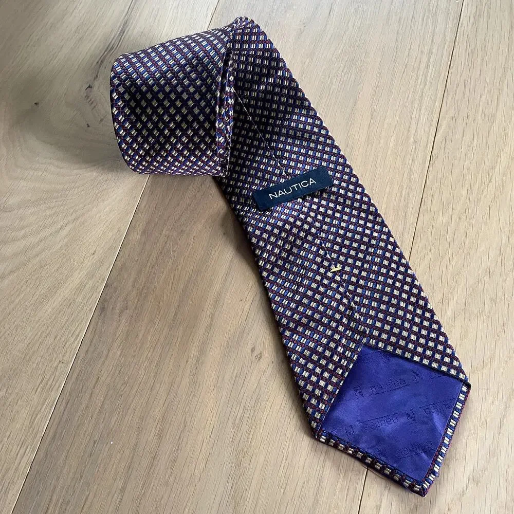 Vintage Nautica 100% Silk Tie - Geometric Pattern, Vibrant Colors